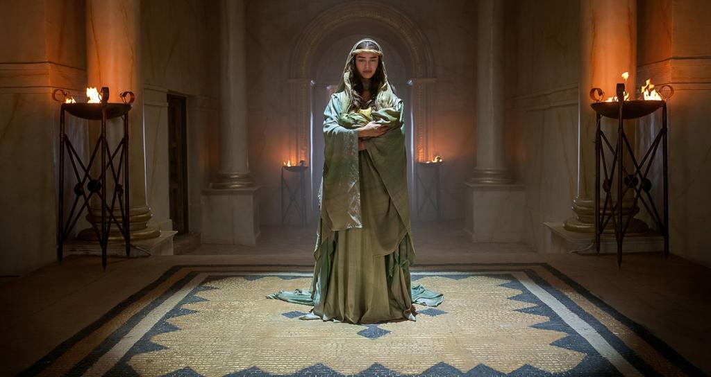 A young woman in Biblical dress portrays the Mother of God in 'Mary'